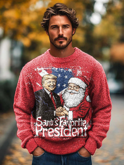 Men's fashion cute funny trump santa print crew neck sweater