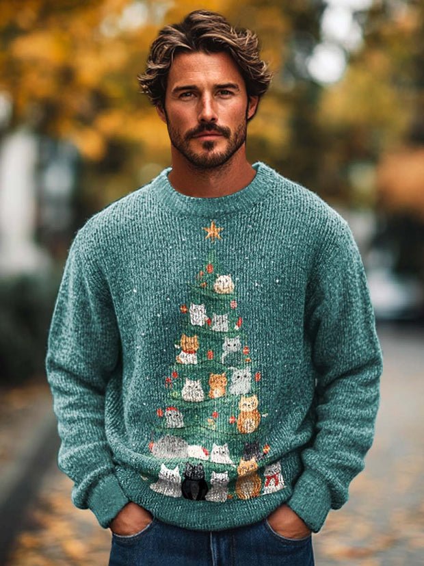 Men's fashion cute christmas animal print crew neck sweater