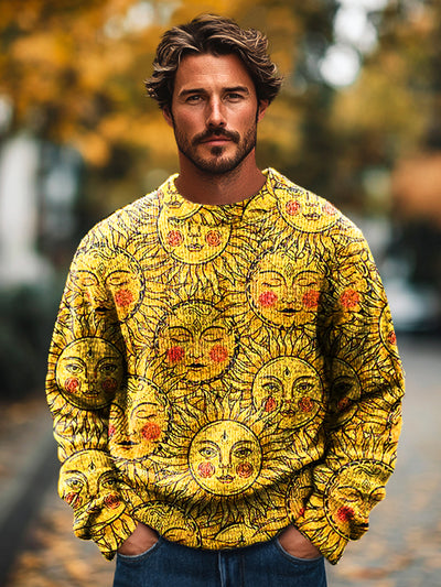 Gentleman Vintage Sun God Art Print Knit Crew Neck Pullover Sweatshirt