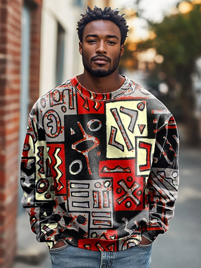 Vintage African Tribal Geometric Art Print Cotton Crew Neck Sweatshirt