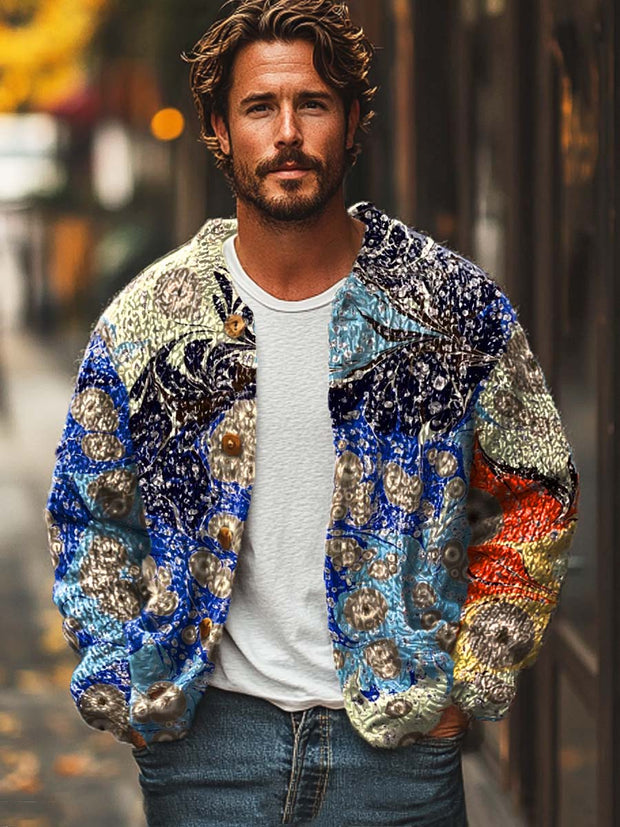 Men's Fashion Abstract Irregular Texture Art Print Long Sleeve Knitted Sweater Cardigan