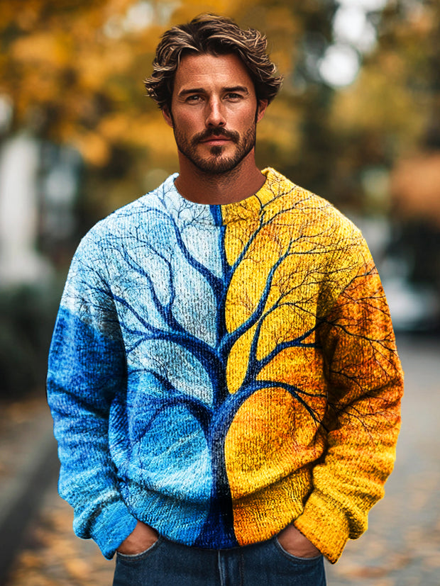 Gentleman Vintage Abstract Twig Art Print Knit Crew Neck Pullover