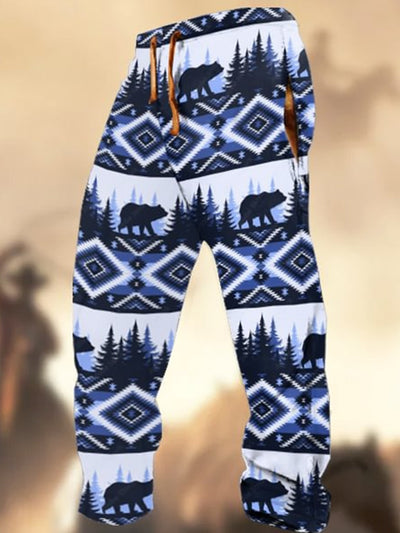 Retro Cowboy Pattern Print Western Village Hunting Logo Striped Casual Sweatpants