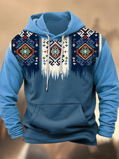 Cowboy Western Village Pattern Printed Crew-Neck Comfortable Cotton Blend Long-Sleeved Hooded Sweatshirt