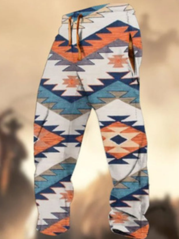 Retro Cowboy Pattern Print Western Village Hunting Logo Striped Casual Sweatpants