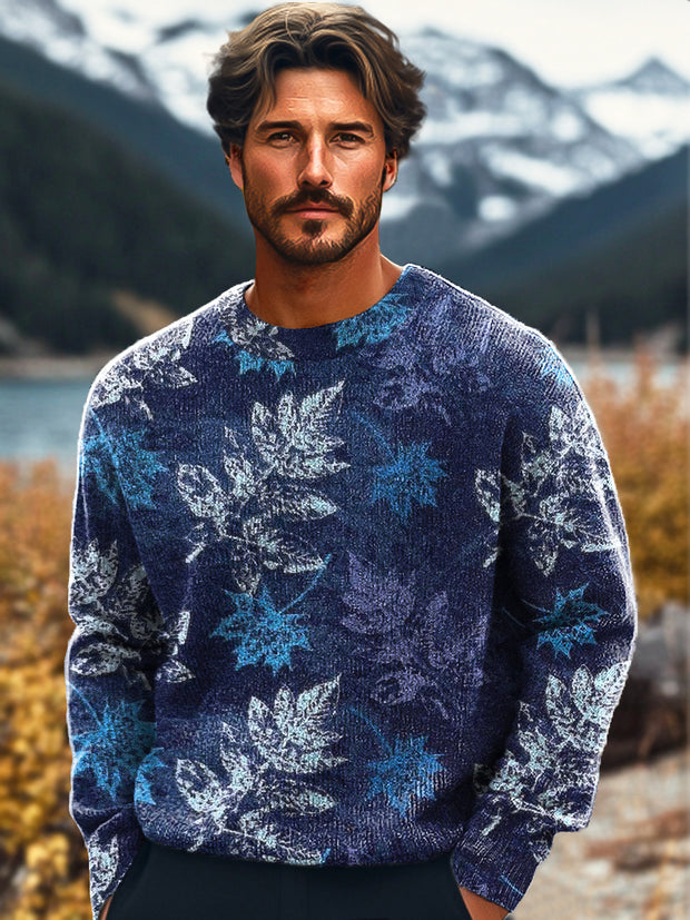 Gentleman Vintage Colorful Art Print Knit Crew Neck Pullover