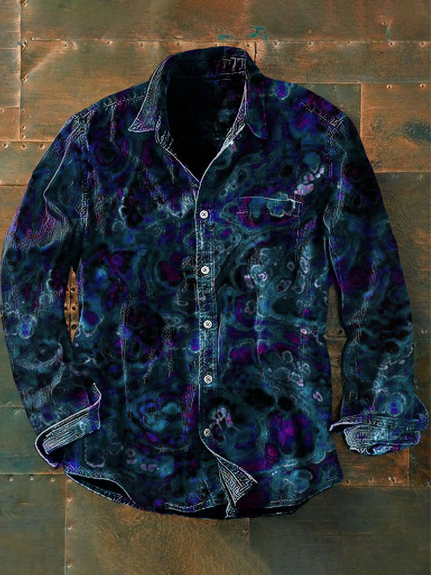 Unisex Men's Vintage Western Colorful Swirls Abstract Print Casual Long Sleeve Shirt
