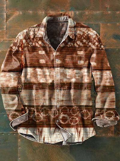Men's Western Cowboy Pattern Printed Casual Lapel Long Sleeve Shirt