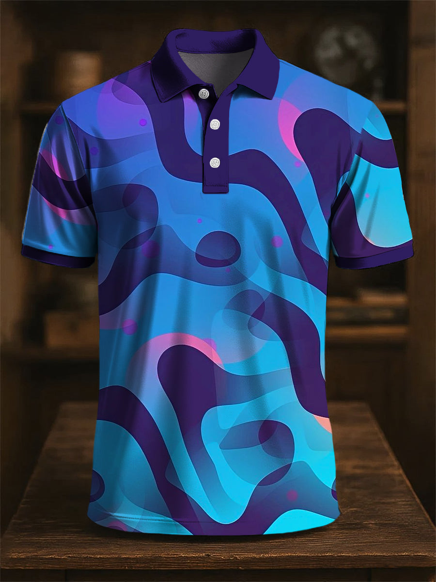 Men's Abstract Multicolor Line Art Printing Casual Business Polo Shirt