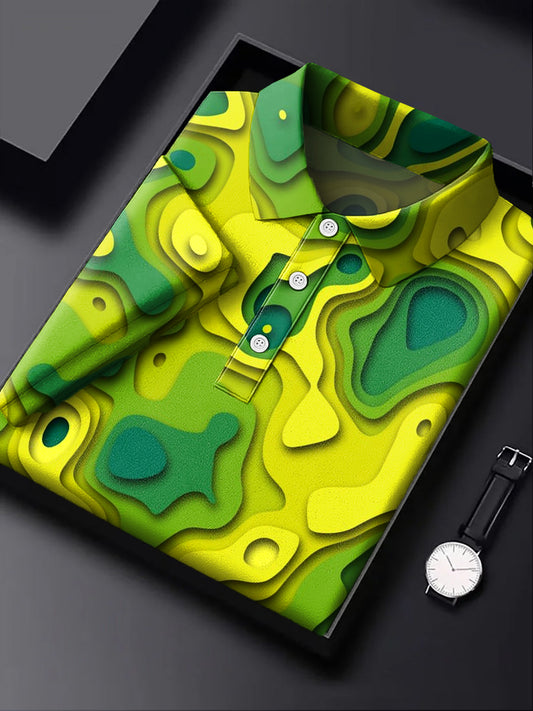 Retro Colorful Irregular Geometric Printing Casual Business Short Sleeve Polo Shirt