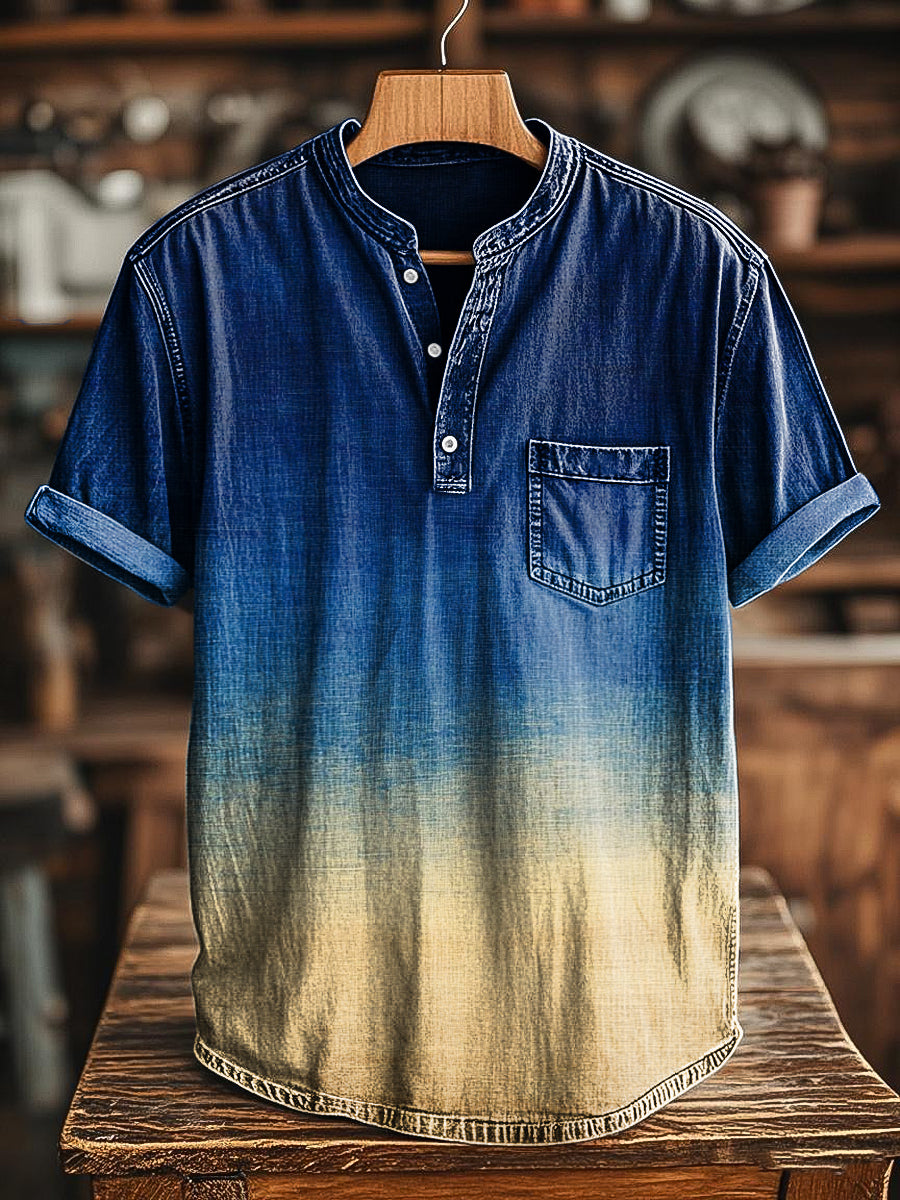 Abstract Art Gradient Color Print Casual Henley T-Shirt