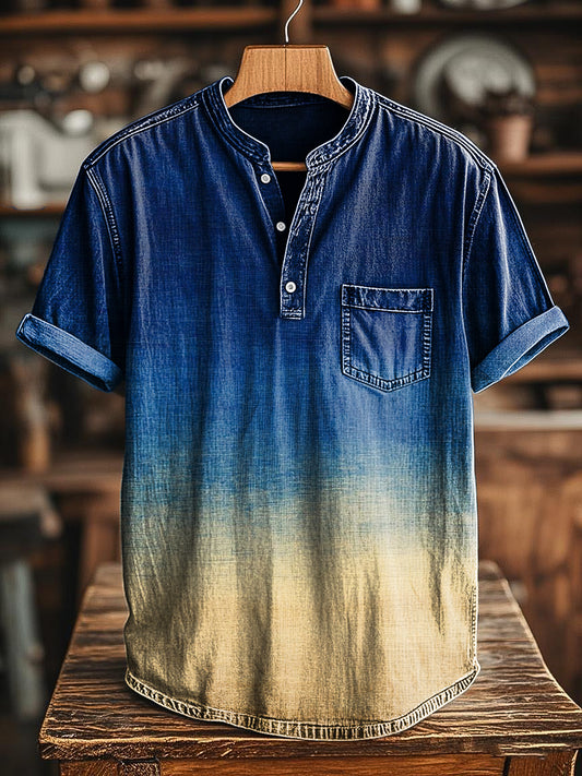 Abstract Art Gradient Color Print Casual Henley T-Shirt