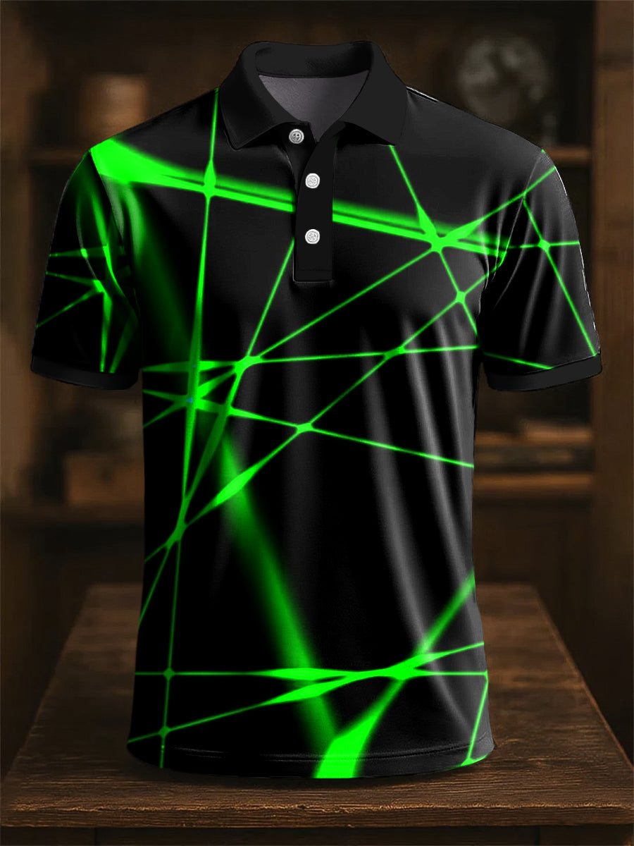 Retro Art Abstract Fluorescent Line Printing Casual Business Polo Shirt