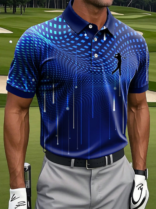 Men's Retro Abstract Gradient Geometric Art Print Casual Business Polo Shirt