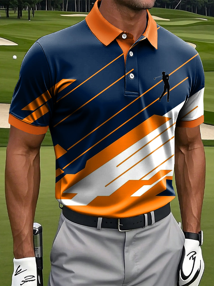 Men's Abstract Geometric Art Print Casual Business Polo Shirt