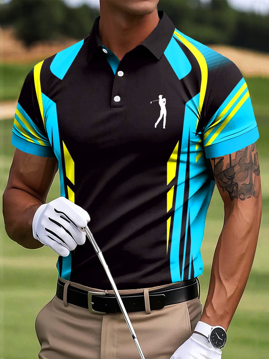 Men's Golf Colorful Geometric Patchwork Art Print Casual Business Polo Shirt