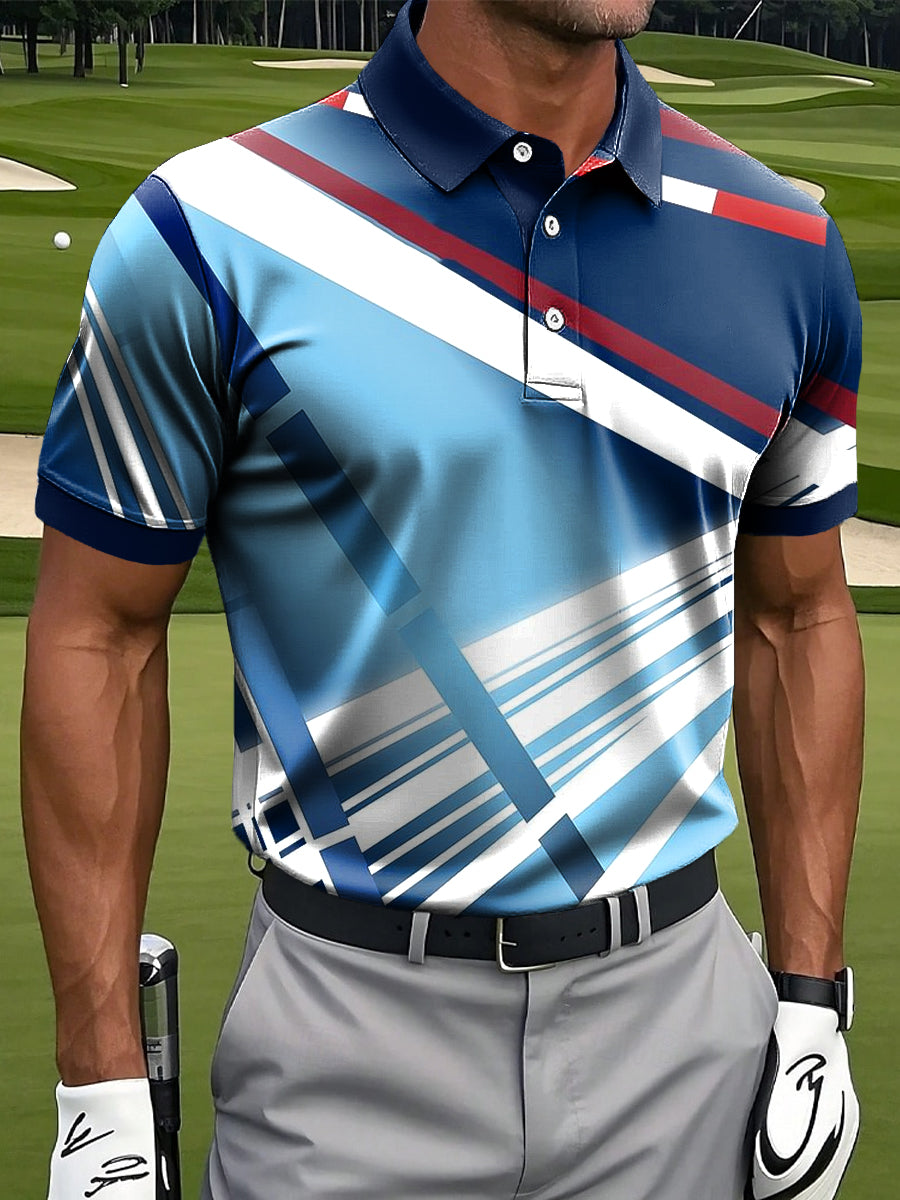 Men's Retro Abstract Colorful Irregular Line Print Casual Business Polo Shirt