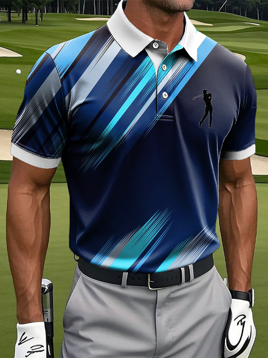 Men's Retro Abstract Gradient Stripe Art Print Casual Business Polo Shirt