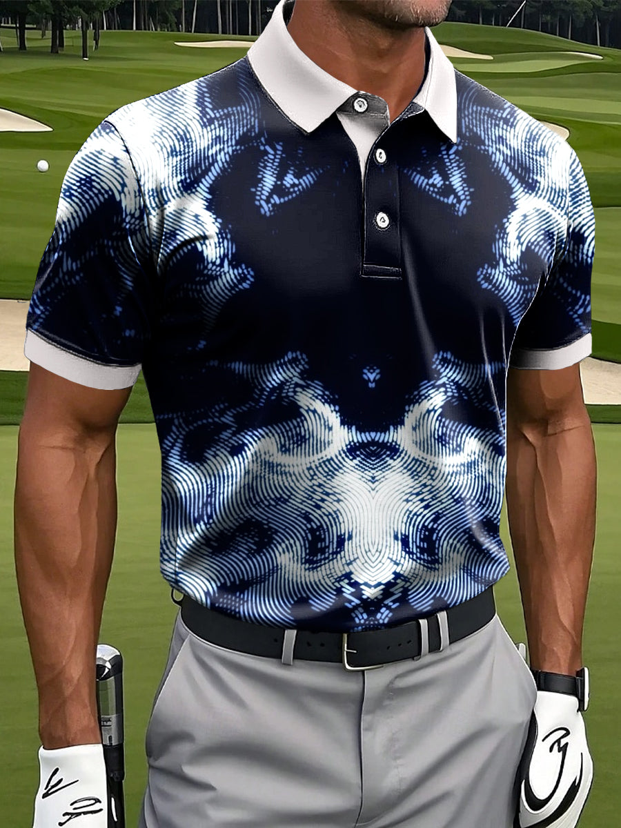 Men's Retro Abstract Textured Print Casual Business Polo Shirt