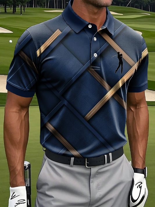 Men's Retro Abstract Lines Geometric Print Casual Business Polo Shirt