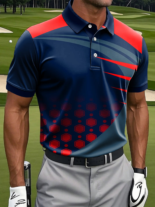 Men's Retro Geometric Color Block Art Print Casual Business Polo Shirt