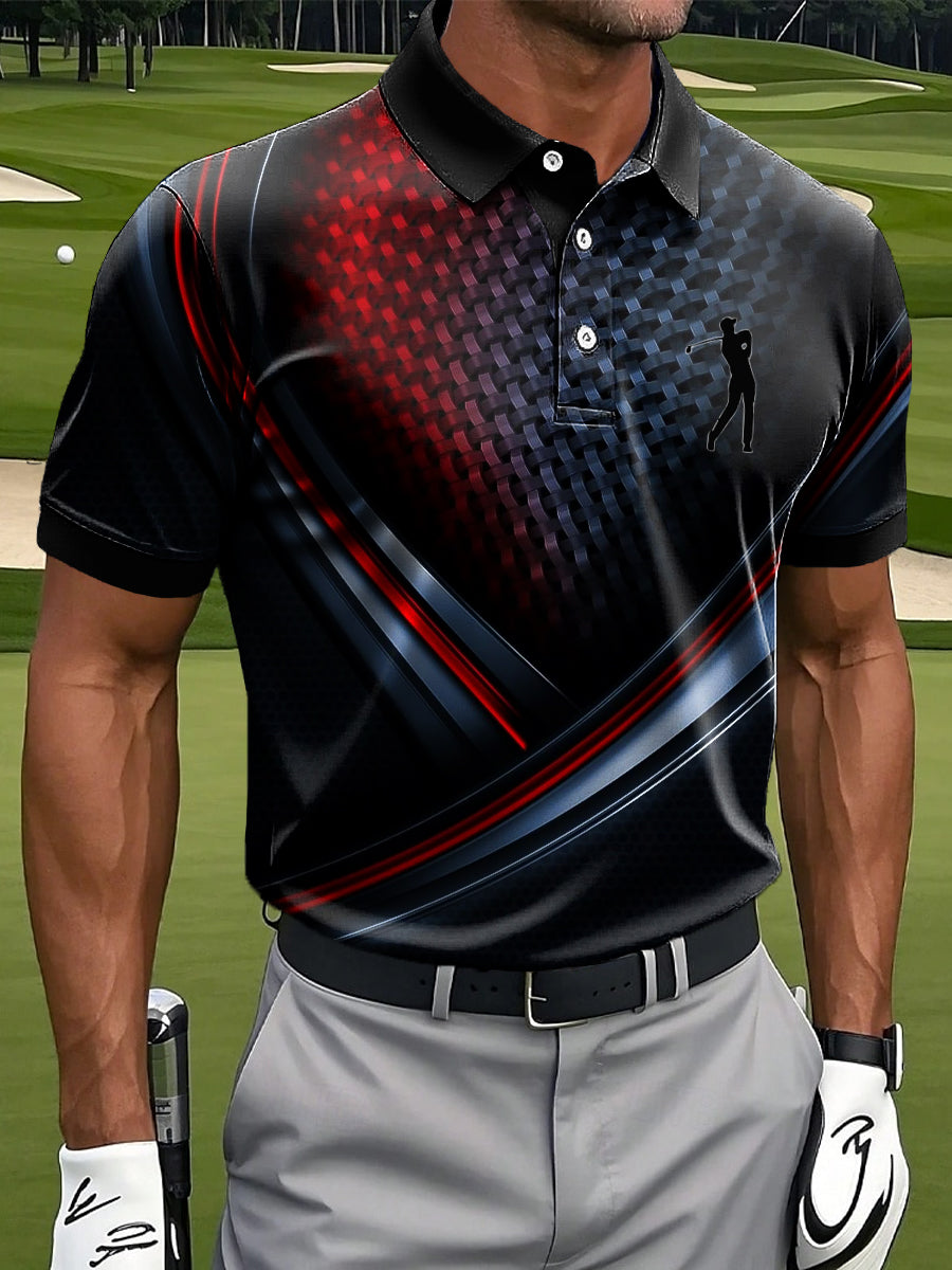 Men's Retro Geometric Gradient Stripe Art Print Casual Business Polo Shirt