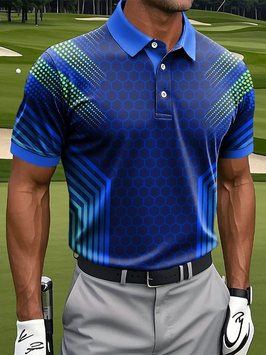 Men's Classic Geometric Art Print Casual Business Polo Shirt