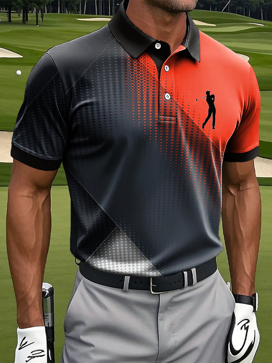 Men's Retro Gradient Geometric Art Print Casual Business Polo Shirt