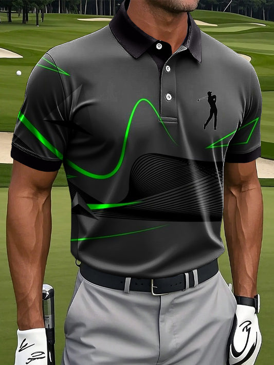 Men's Retro Irregular Lines Geometric Art Print Casual Business Polo Shirt