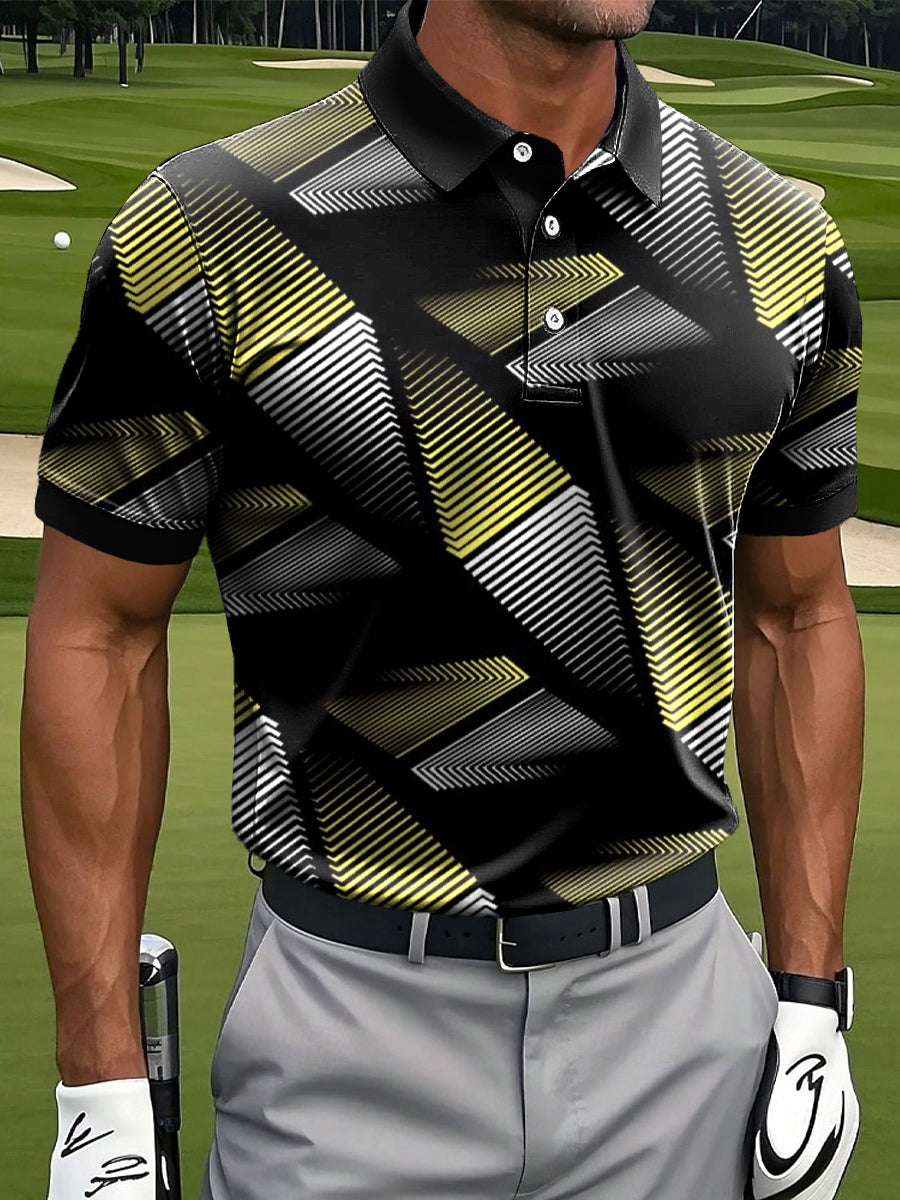 Men's Retro Geometric Art Print Casual Business Polo Shirt