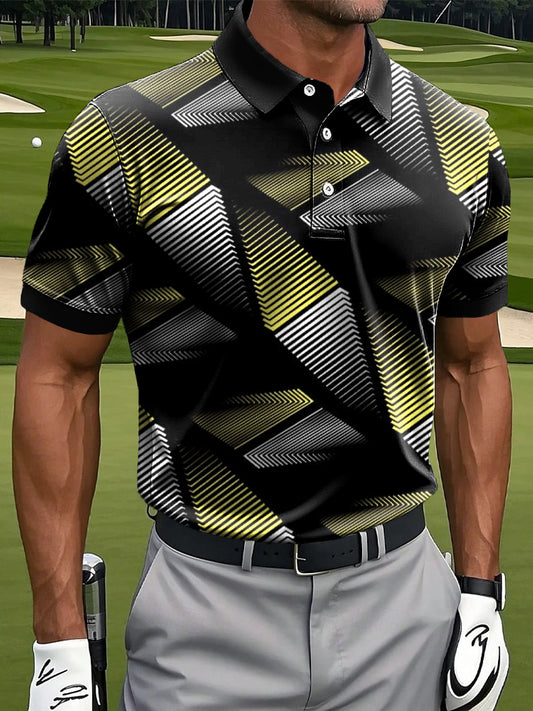 Men's Retro Geometric Art Print Casual Business Polo Shirt