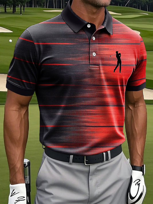 Men's Retro Gradient Striped Patchwork Art Print Casual Business Polo Shirt