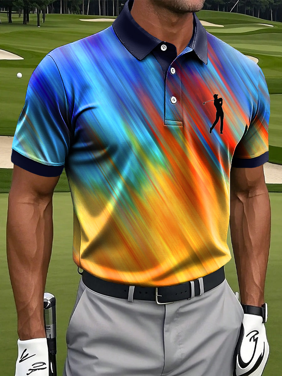 Men's Abstract Rainbow Stripe Art Print Casual Business Polo Shirt