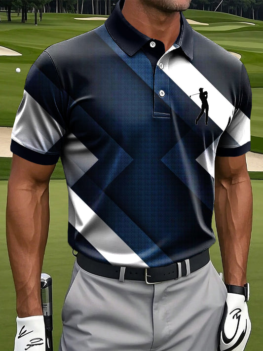 Men's Retro Geometric Color Block Art Print Casual Business Polo Shirt