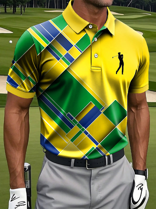 Men's Retro Multi-Color Irregular Geometric Art Print Casual Business Polo Shirt