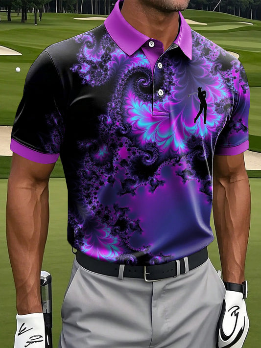 Men's Retro Art Abstract Spiral Print Casual Business Polo Shirt