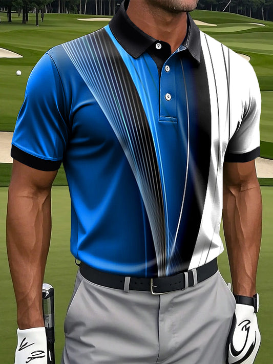 Men's Retro Gradient Stripe Textured Art Print Casual Business Polo Shirt