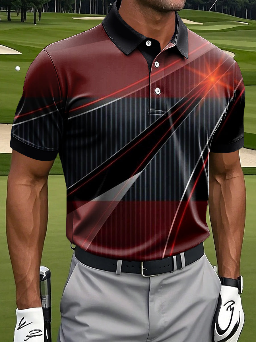 Men's Retro Gradient Striped Patchwork Art Print Casual Business Polo Shirt