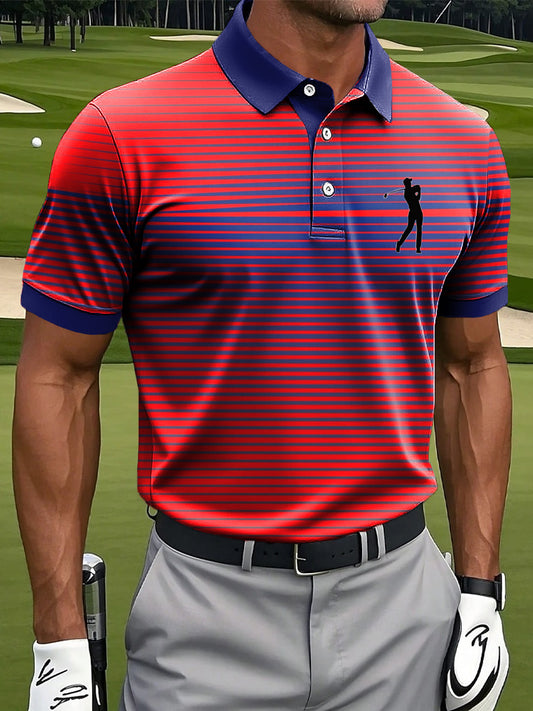 Men's Retro Gradient Striped Art Print Casual Business Polo Shirt