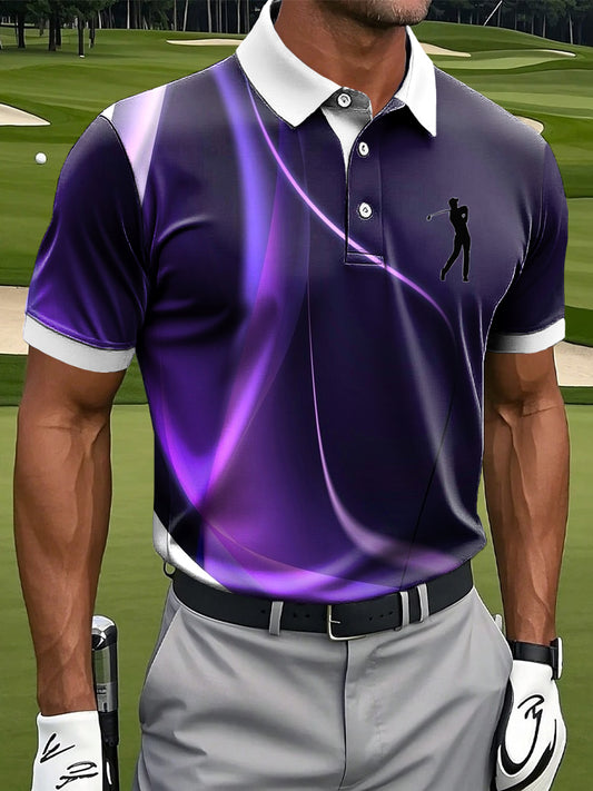 Men's Retro Abstract Wave Texture Art Print Casual Business Polo Shirt