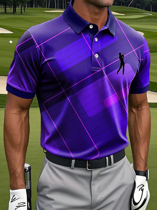 Men's Retro Gradient Geometric Art Print Casual Business Polo Shirt