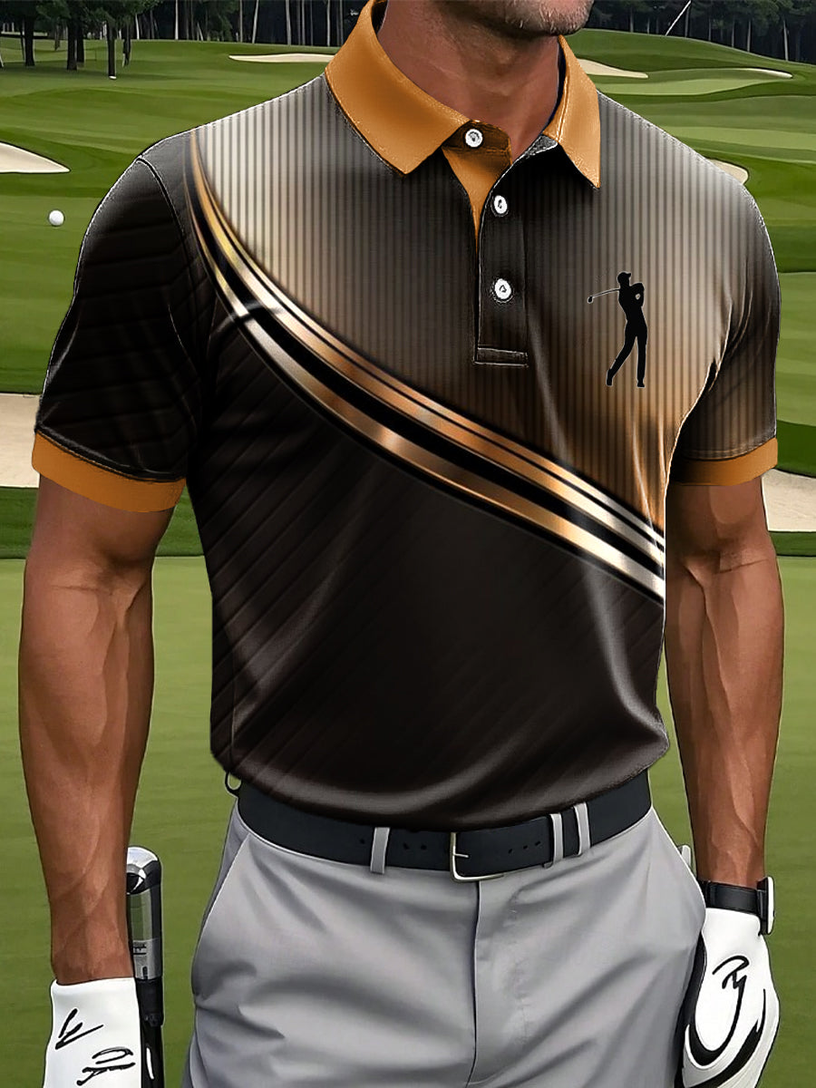 Men's Retro Abstract Line Wave Texture Art Print Casual Business Polo Shirt