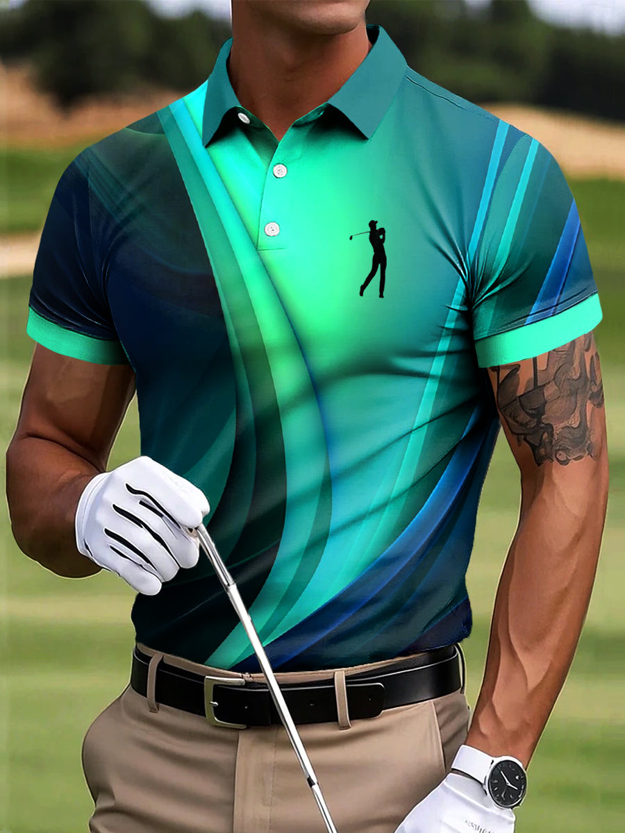 Men's Retro Golf Gradient Line Art Print Casual Polo Shirt