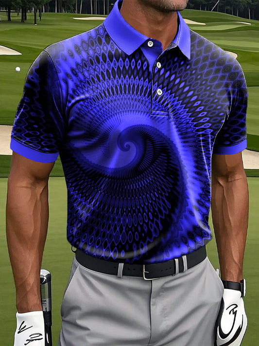 Men's Vintage Abstract Swirl Art Print Casual Business Polo Shirt