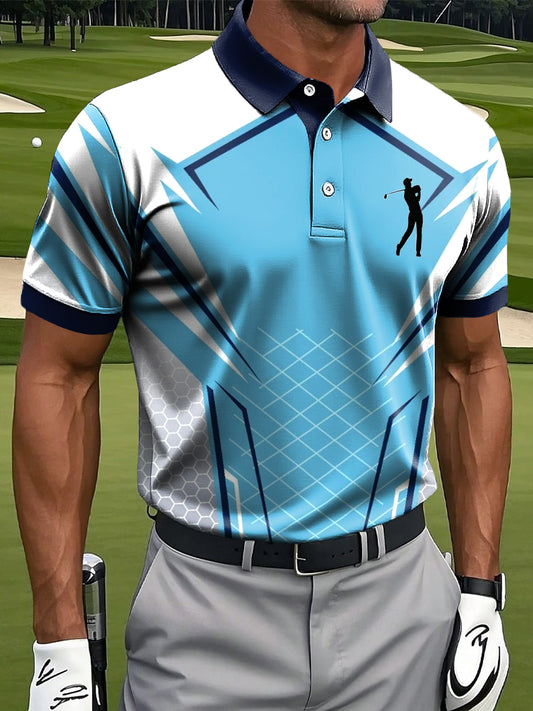 Men's Vintage Symmetrical Geometric Casual Golf Polo Shirt
