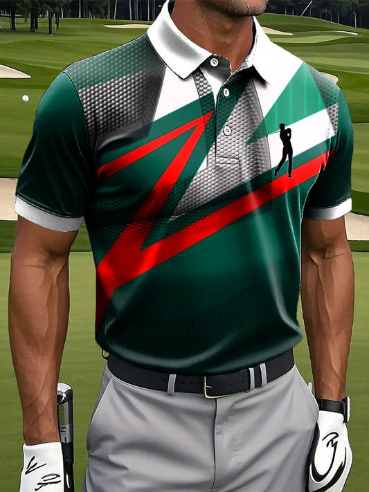 Men's Vintage Colorful Geometric Casual Golf Polo Shirt