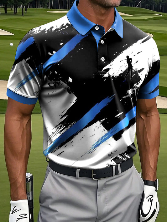 Men's Vintage-Style Striped Graffiti Casual Golf Polo Shirt