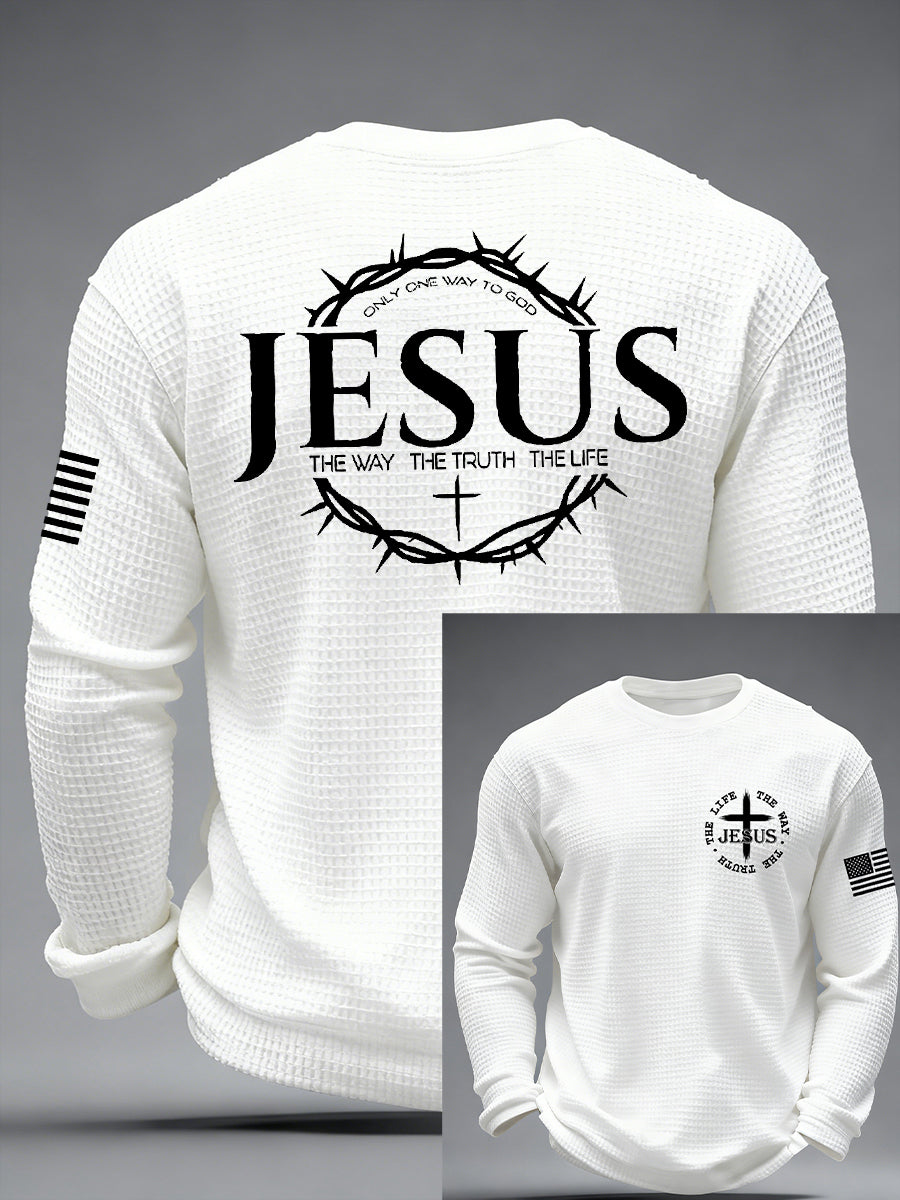 Men's Jesus The Way The Truth The Life John 14:6 Christian Cross Waffle Long Sleeve T-Shirt