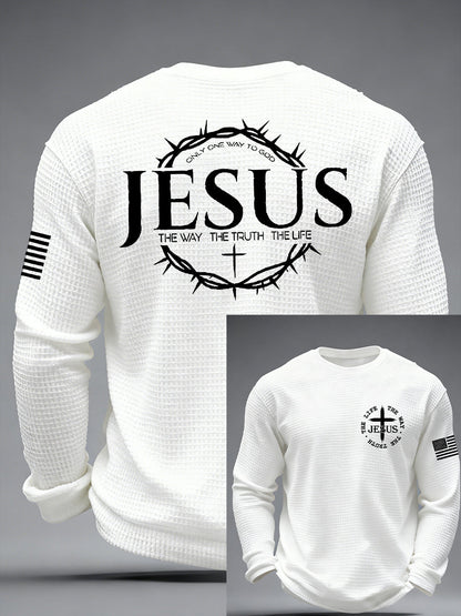 Men's Jesus The Way The Truth The Life John 14:6 Christian Cross Waffle Long Sleeve T-Shirt