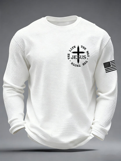 Men's Jesus The Way The Truth The Life John 14:6 Christian Cross Waffle Long Sleeve T-Shirt